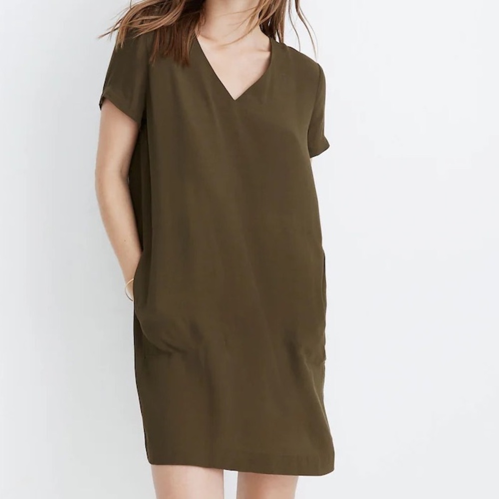Madewell Button-Back Easy Dress with pockets green size XXS